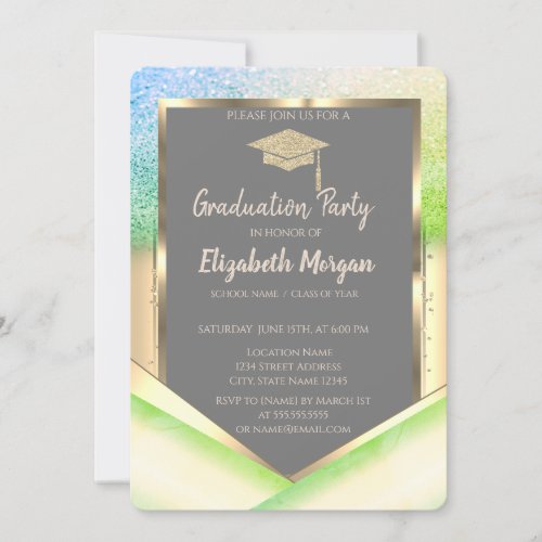 Stylish Green Glitter  Diamonds Graduation Invitation