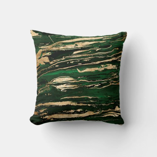 Stylish Green Gold Abstract Marble Throw Pillow