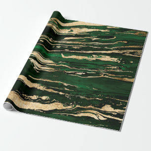 Stylish Green Gold Abstract Marble Wrapping Paper