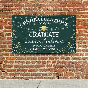 Stylish Green & Gold Class of 2026 Graduation Banner
