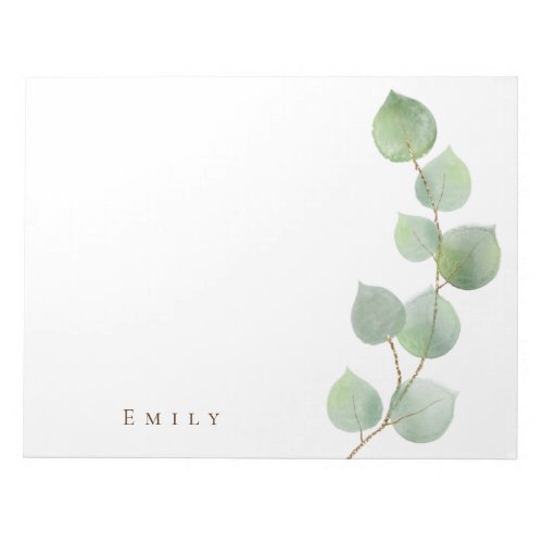 Stylish Green Gold Eucalyptus Leaf Name Notepad