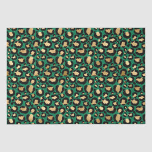 Stylish Green & Gold Foil Leopard Spots Safari Tissue Paper