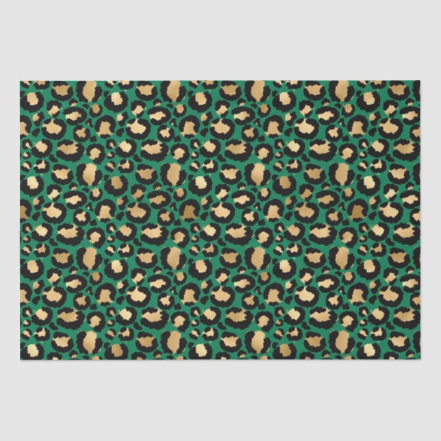 Stylish Green & Gold Foil Leopard Spots Safari Tissue Paper (Front)