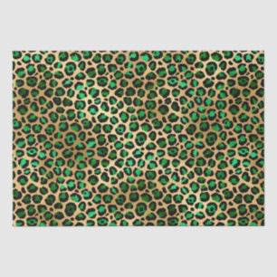 Stylish Green & Gold Foil Leopard Spots Safari Tissue Paper