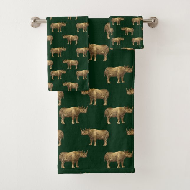 Stylish Green Gold Rhino Bath Towel Set (Insitu)
