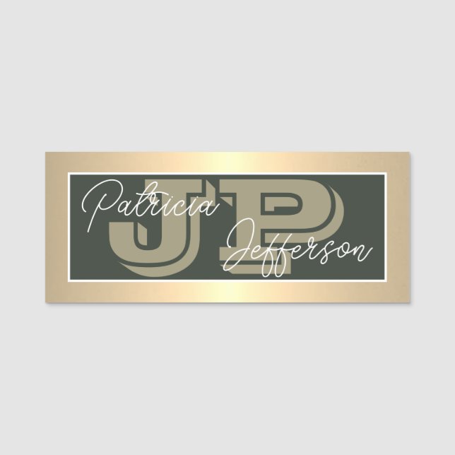 Stylish Green Golden Luxury Modern Monogram Name Tag (Front)