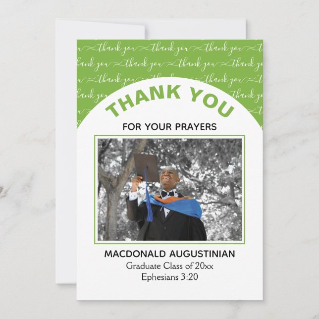 Stylish Green Graduate Photo Thank You Card (Front)
