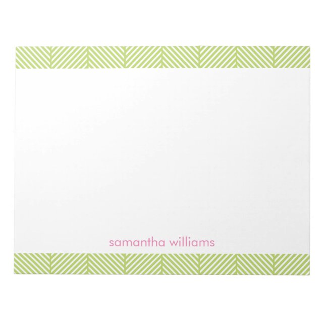 Stylish Green Herringbone Pattern Notepad (Front)