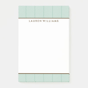 Stylish Green Herringbone Pattern Post-it Notes