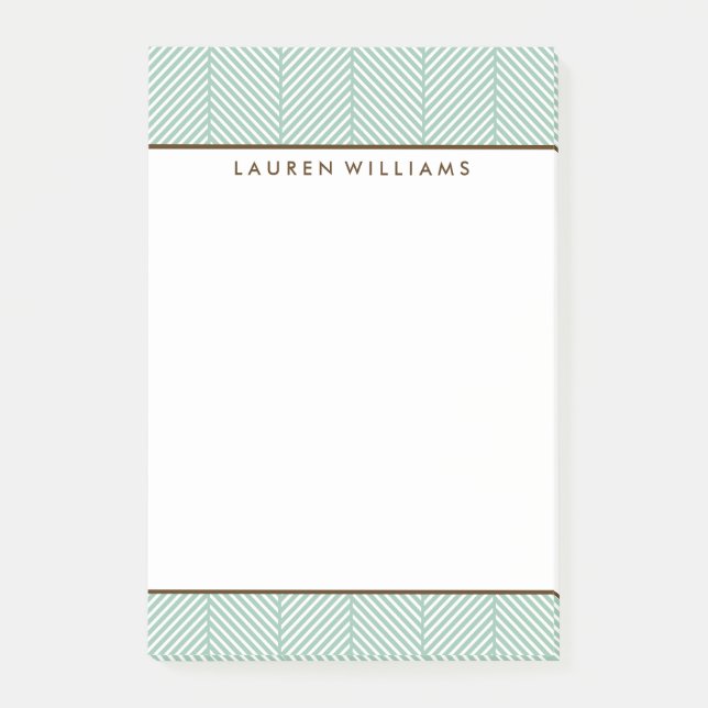Stylish Green Herringbone Pattern Post-it Notes (Front)