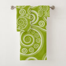 Stylish Green Koru Fern Frond Swirls Towel Set