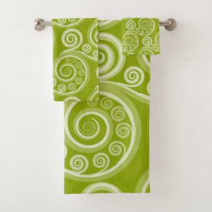 Stylish Green Koru Fern Frond Swirls Towel Set