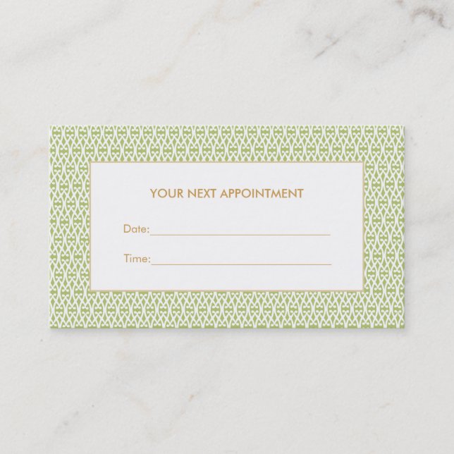 Stylish Green Lattice Salon Appointment Card (Front)