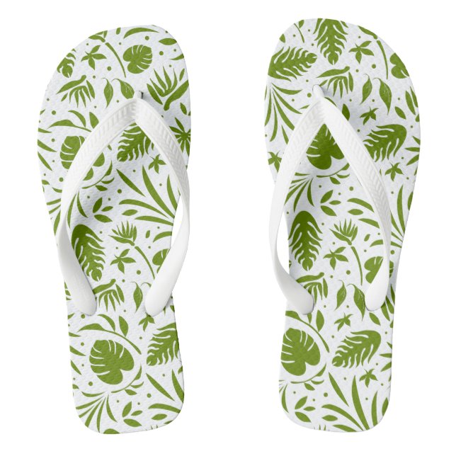 Stylish Green Leaf Pattern Flip Flops (Footbed)