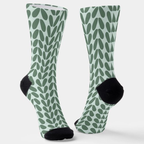 Stylish Green Leaves on Pastel Blue Socks