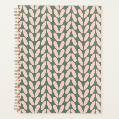 Stylish Green Leaves Pastel Pink Planner