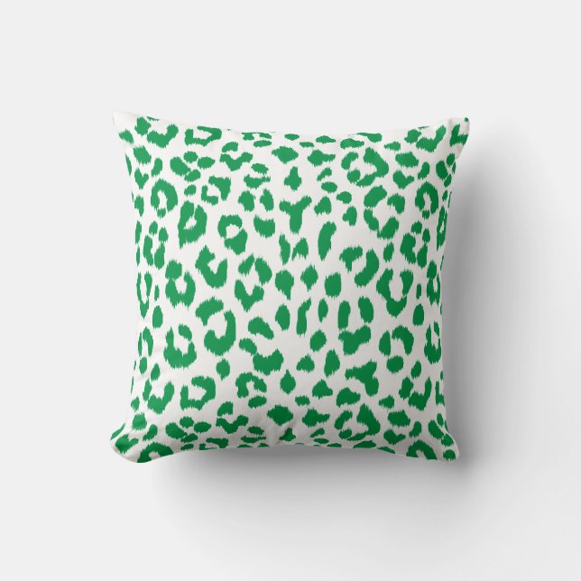 Stylish green leopard print with monogram throw pillow (Front)