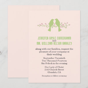 Stylish Green Love Birds Wedding Invitation