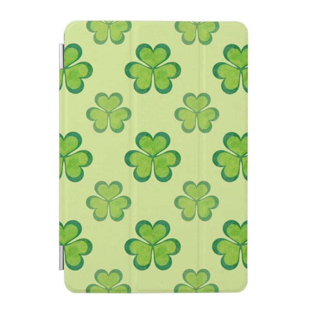 Stylish Green Lucky Shamrocks Clovers Pattern iPad Mini Cover (Front)