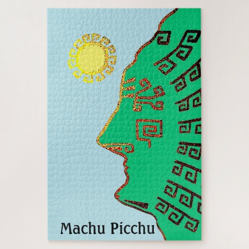 Stylish Green Machu Picchu Mountain  Sun Jigsaw Puzzle