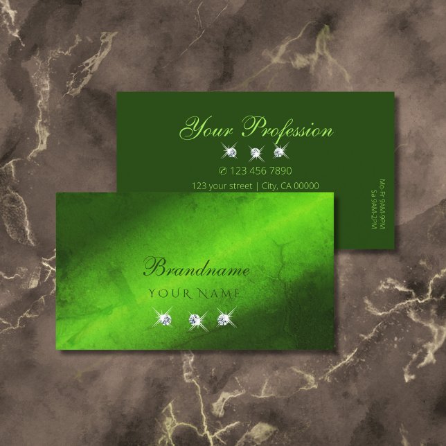 Stylish Green Marble Sparkling Diamonds Flashy Business Card (Creator Uploaded)