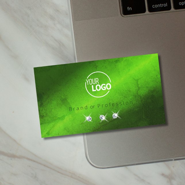 Stylish Green Marble Sparkling Diamonds with Logo Business Card (Creator Uploaded)