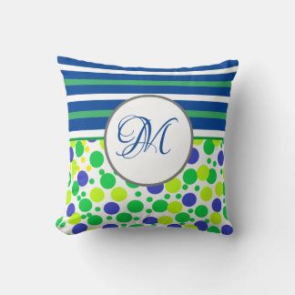 Stylish Green Monogram Christmas Throw Pillow