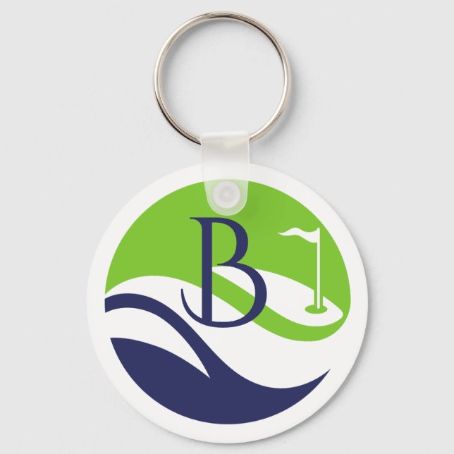 Stylish Green Navy Monogram Fairway Father's Day Keychain (Front)