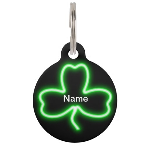 Stylish Green Neon Shamrock Personalized Dog Tag