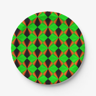Stylish Green Orange Black Pattern Paper Plates