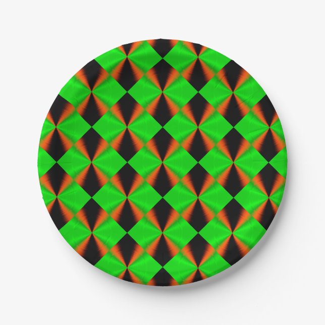 Stylish Green Orange Black Pattern Paper Plates (Front)