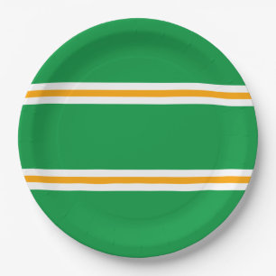Stylish Green Orange White Summer Racing Stripes Paper Plates