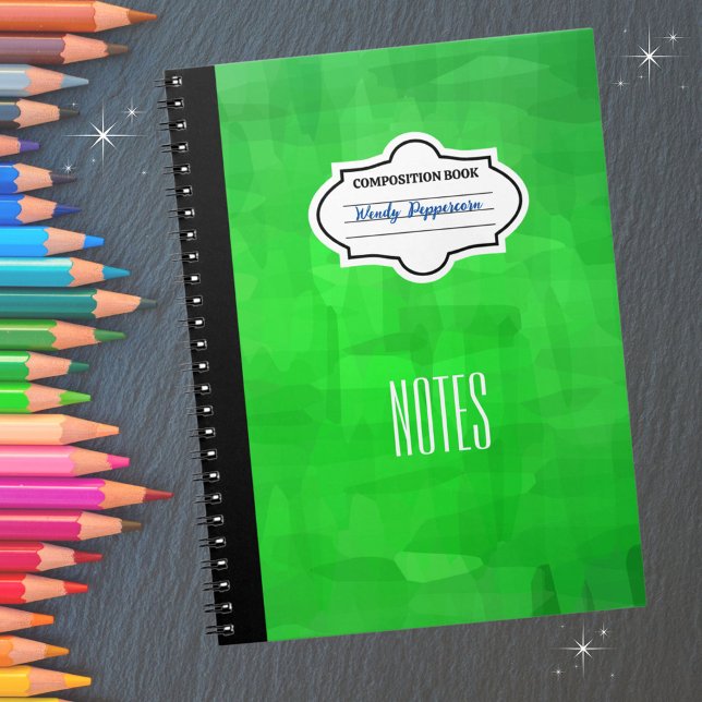 Stylish Green Patterned Personalized Composition  Notebook (Personalize with your name and subject.  Available in multiple colors. )
