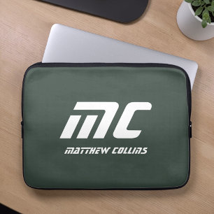 Stylish Green Personalized Monogram Masculine  Laptop Sleeve