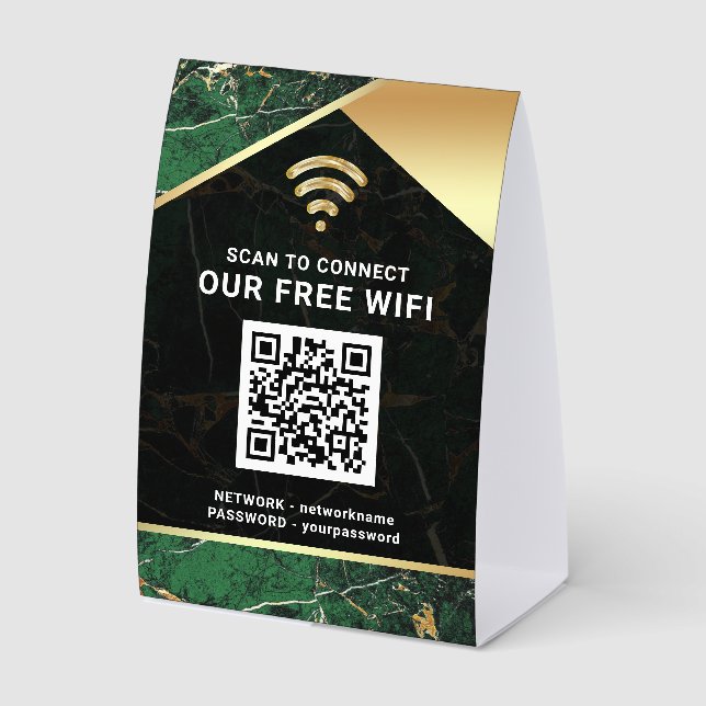 Stylish Green QR Code Wifi Network Password Paper Table Tent (Front)