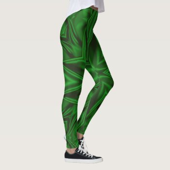 Stylish Green Satin Fractal Pattern Leggings by anuradesignstudio at Zazzle