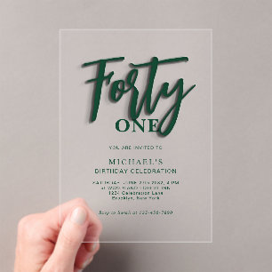 Stylish Green Script Forty 40th Adult Birthday Acrylic Invitations