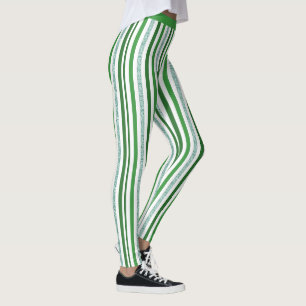 Stylish Green Silver Glitter Stripe Pattern Yoga Leggings