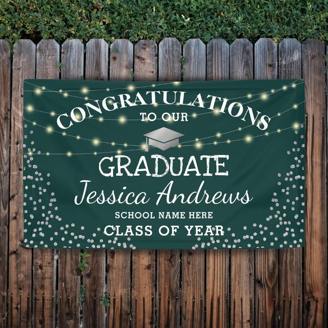 Stylish Green & Sliver Class of 2026 Graduation Banner (Creator Uploaded)