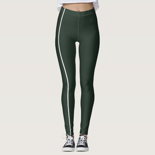 Stylish Green Toned Monochrome Thin Lines Leggings (Front)