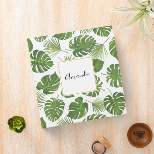 Stylish Green Tropical Leaves Pattern 3 Ring Binder