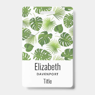 Stylish Green Tropical Leaves Pattern Badge