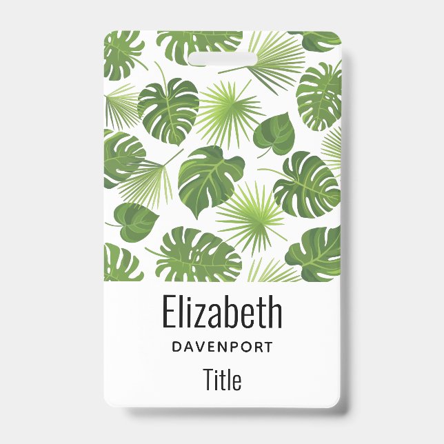 Stylish Green Tropical Leaves Pattern Badge (Front)