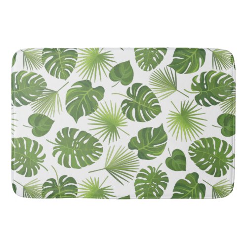 Stylish Green Tropical Leaves Pattern Bath Mat