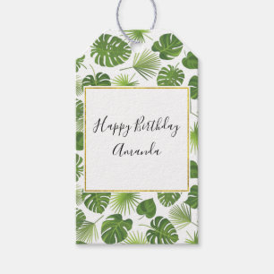Stylish Green Tropical Leaves Pattern Birthday Gift Tags