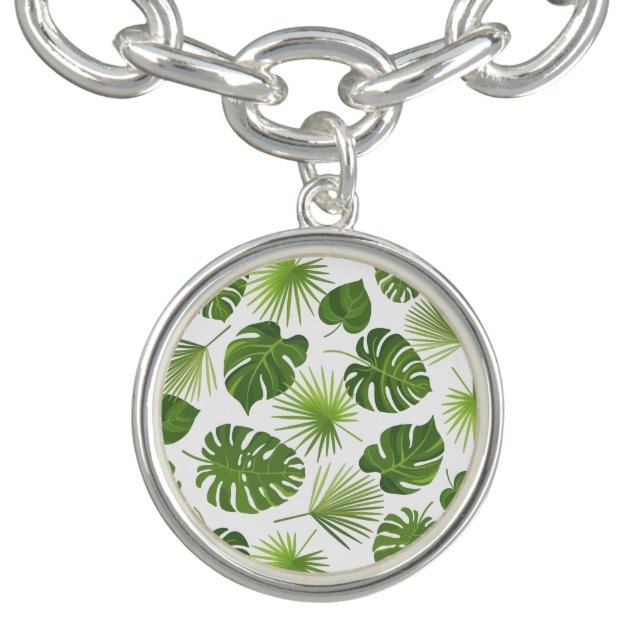 Stylish Green Tropical Leaves Pattern Bracelet (Design)