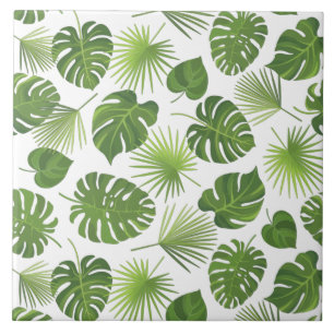 Stylish Green Tropical Leaves Pattern Ceramic Tile