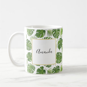 Stylish Green Tropical Leaves Pattern Coffee Mug