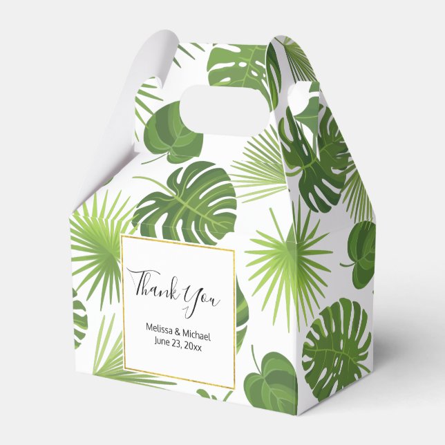 Stylish Green Tropical Leaves Pattern Favor Boxes (Front Side)