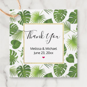Stylish Green Tropical Leaves Pattern Favor Tags